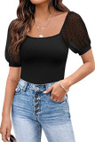 Plain Square Neck Jacquard Mesh Top