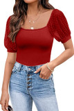 Plain Square Neck Jacquard Mesh Top