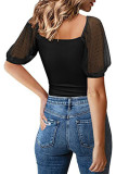 Plain Square Neck Jacquard Mesh Top