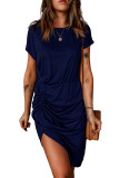 Blue Side Shirring Short Sleeve Mini Dress