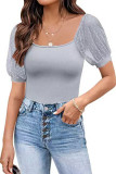Plain Square Neck Jacquard Mesh Top