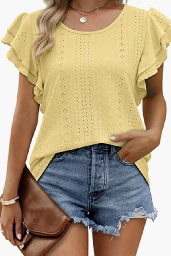 Eyelet Pattern Tiered Sleeves Top