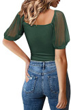 Plain Square Neck Jacquard Mesh Top