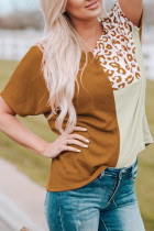 Orange Leopard Colorblock Short Sleeve Top