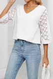 Plain V Neck Lace Sleeves Top