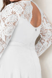 White Plus Size High-Low Lace Contrast Evening Dress