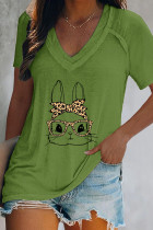 Easter bunny-Cute bunny with leopard bandana and glasses V Neck Graphic Tee