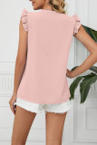 V Neck Lace Tape Flatter Sleeves Top