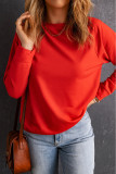 Red Solid Color Crewneck Pullover Sweatshirt
