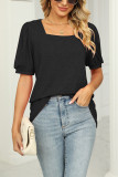 Plain Square Neck Bubble Sleeves Top 