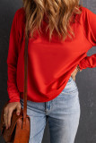 Red Solid Color Crewneck Pullover Sweatshirt