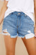 Blue Distressed Frayed Denim Shorts
