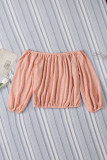 Pink Subtle Jacquard Long Sleeve Off Shoulder Blouse