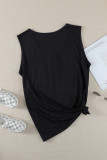 Black Snap Buttons Scoop Neck Tank with Pocket