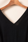 Black V Neck Button Belted Jumpsuit with Pockets