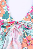 Multicolor Floral Print Tie Back Short Sleeve Dress