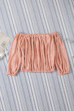 Pink Subtle Jacquard Long Sleeve Off Shoulder Blouse