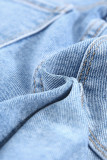 Blue Distressed Frayed Denim Shorts