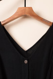 Black V Neck Button Belted Jumpsuit with Pockets