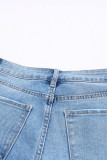 Blue Distressed Frayed Denim Shorts