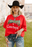 Red Cowboys Graphic Crew Neck Short Sleeve Tops
