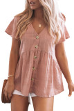 Pink Short Sleeves Buttoned Peplum Shirt