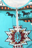 Turquoise Aztec Western Print Zipper Down Tank Top