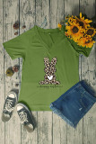 Happy Easter Leopard Bunny V Neck Graphic Tee