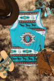 Turquoise Aztec Western Print Zipper Down Tank Top