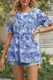 Ruffle Sleeves Splicing FLoral Blouse 