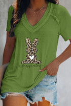 Happy Easter Leopard Bunny V Neck Graphic Tee