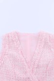 Pink Frayed Edge Double Breasted Tweed Vest Dress
