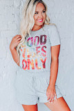Gray GOOD VIBES ONLY Shining Letter Print Lounge Set