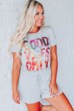 Gray GOOD VIBES ONLY Shining Letter Print Lounge Set