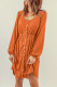 Orange Button Up High Waist Long Sleeve Dress