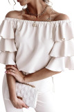 Apricot Tiered Ruffled Half Sleeve Off Shoulder Blouse