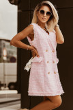 Pink Frayed Edge Double Breasted Tweed Vest Dress
