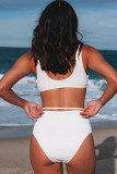 White O-ring Detail Ribbed Knit Bikini Swimsuit