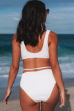 White O-ring Detail Ribbed Knit Bikini Swimsuit