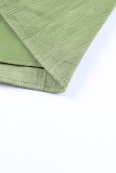 Green Split V Neck Ruffled Bubble Sleeves Blouse
