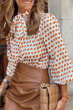 Multicolor Geometric Print Tie Puff Sleeve Blouse