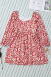 Red Square Neck Leopard Print Babydoll Short Dress