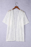 White Floral Lace Crochet Short Sleeve Open Front Kimono