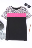 Black Leopard Colorblock Splicing T-shirt