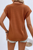 Brown V Neck Buttoned Waffle Knit Top