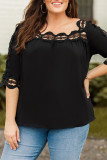 Black Lace Trim Half Sleeve Plus Size Top
