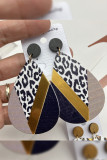 Color Block Splicing Leopard Water Drop Earrings MOQ 5pcs