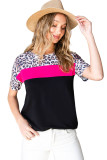 Black Leopard Colorblock Splicing T-shirt