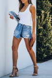 Light Blue Buttoned Ripped Distressed Denim Shorts