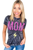 Gray MOM Lightening Graphic Tie-dye Print T-shirt